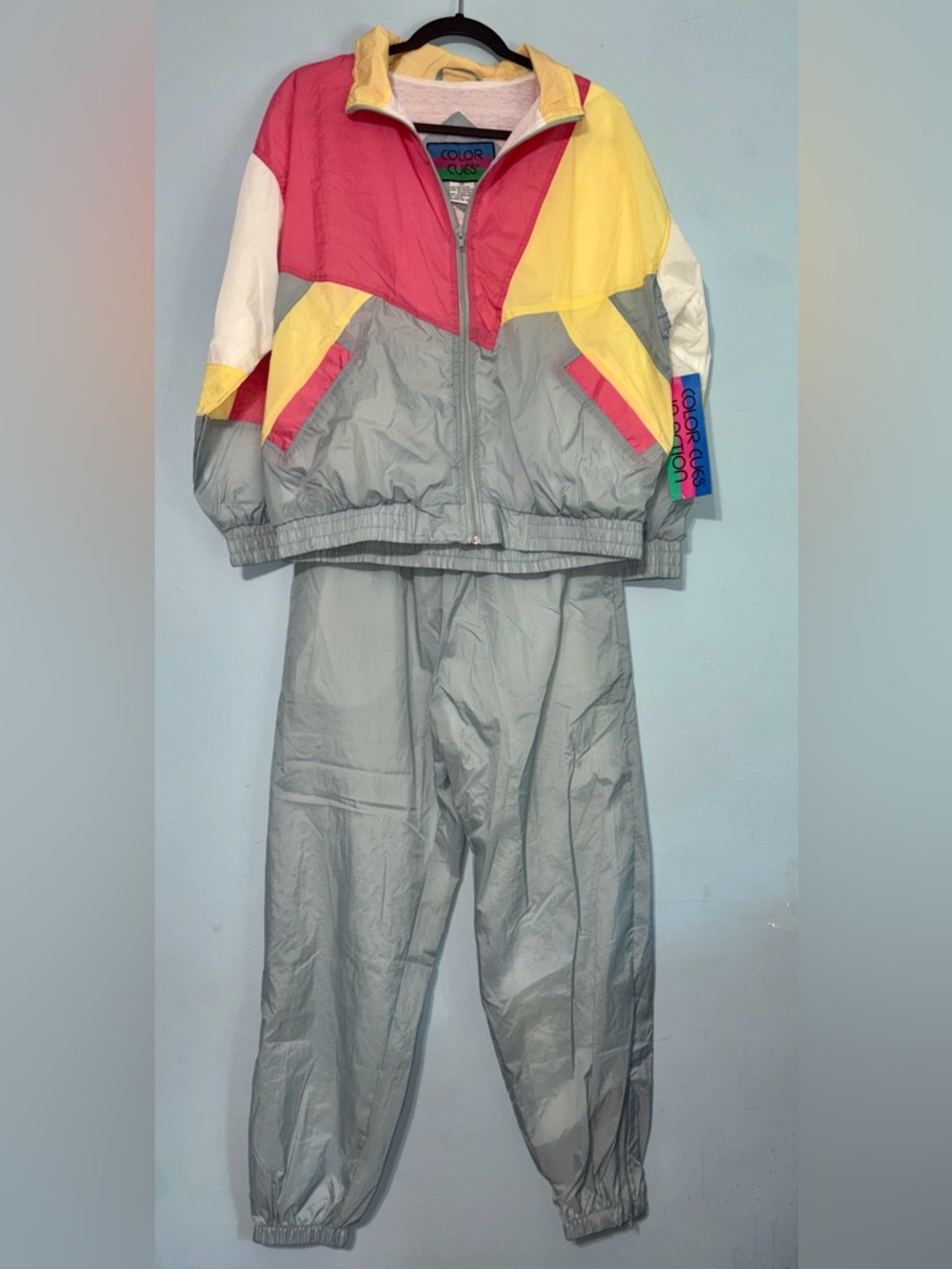 New Vintage M Color Cues Track Suit Pants Set in Gray, Coral & Butter Yellow